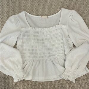 Altar'd State White Puff Sleeve Smocked Blouse